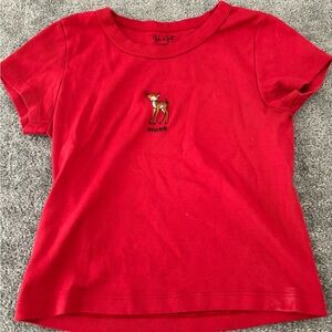 Brandy Melville Red Short Sleeve Tee with Deer Design